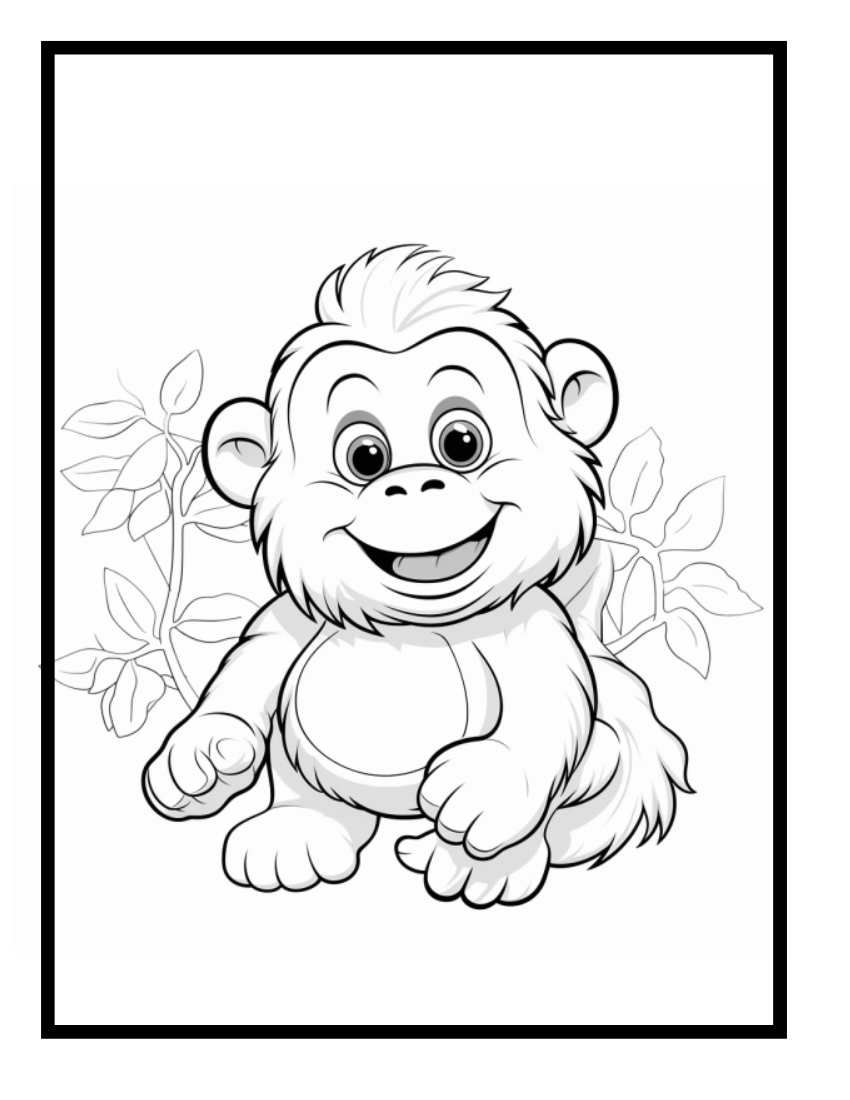 Chimpanzee – animal adventure illustration from the Animal Kingdom Adventures Coloring Book by Ruby Doodle