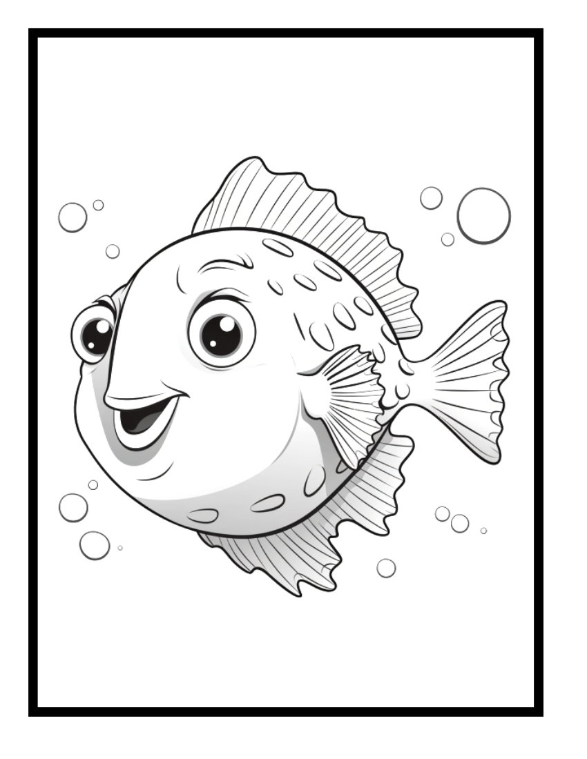 Fish – animal adventure illustration from the Animal Kingdom Adventures Coloring Book by Ruby Doodle