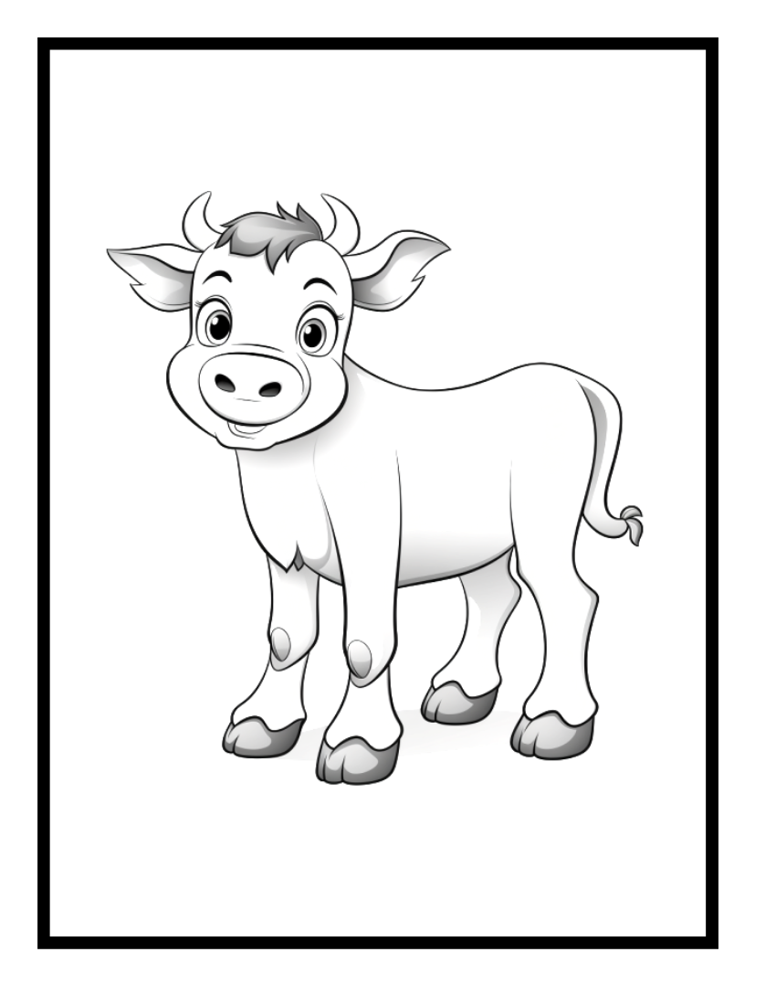 Cow – animal adventure illustration from the Animal Kingdom Adventures Coloring Book by Ruby Doodle