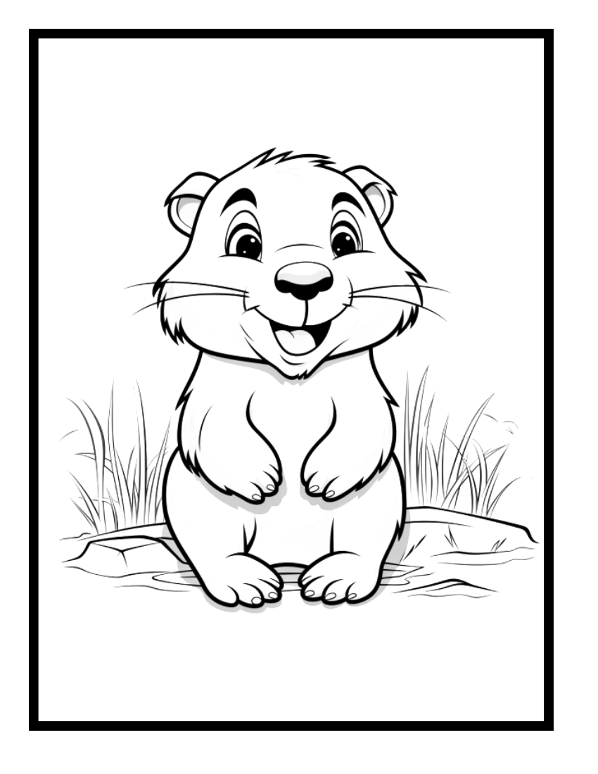 Groundhog – animal adventure illustration from the Animal Kingdom Adventures Coloring Book by Ruby Doodle