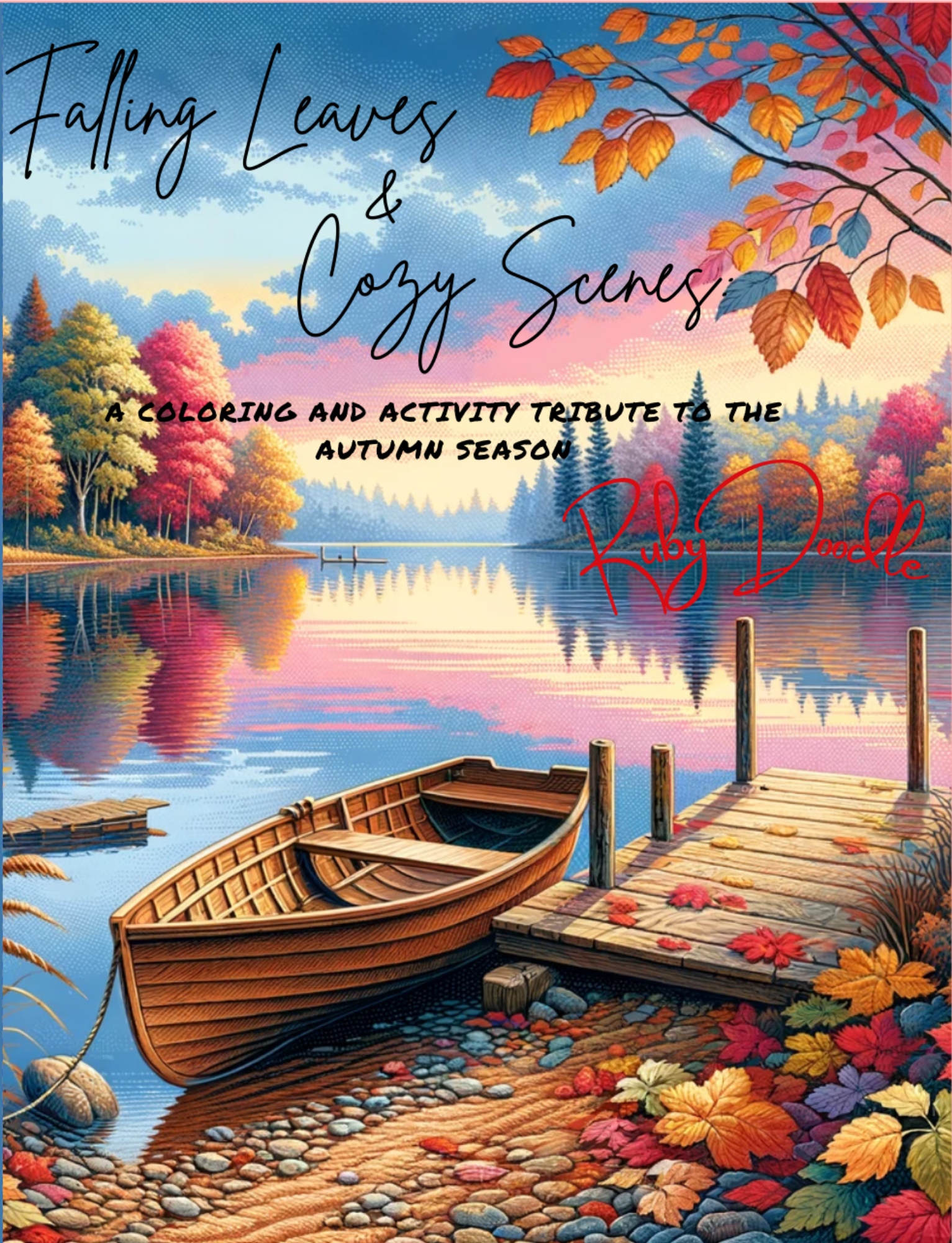 Falling Leaves and Cozy Scenes Autumn Coloring and Activity Book Cover – 40 Pages for Stress Relief and Creativity