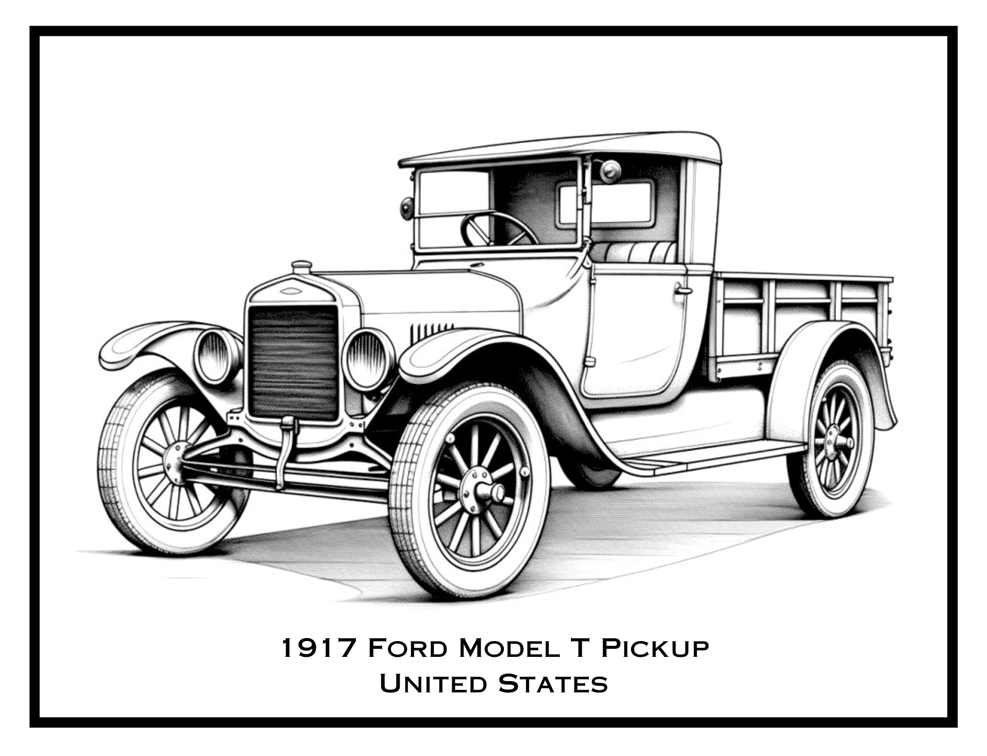 1917 Ford Model T Pickup from the USA – classic truck illustration from The Pickup Truck Coloring Book by Ruby Doodle