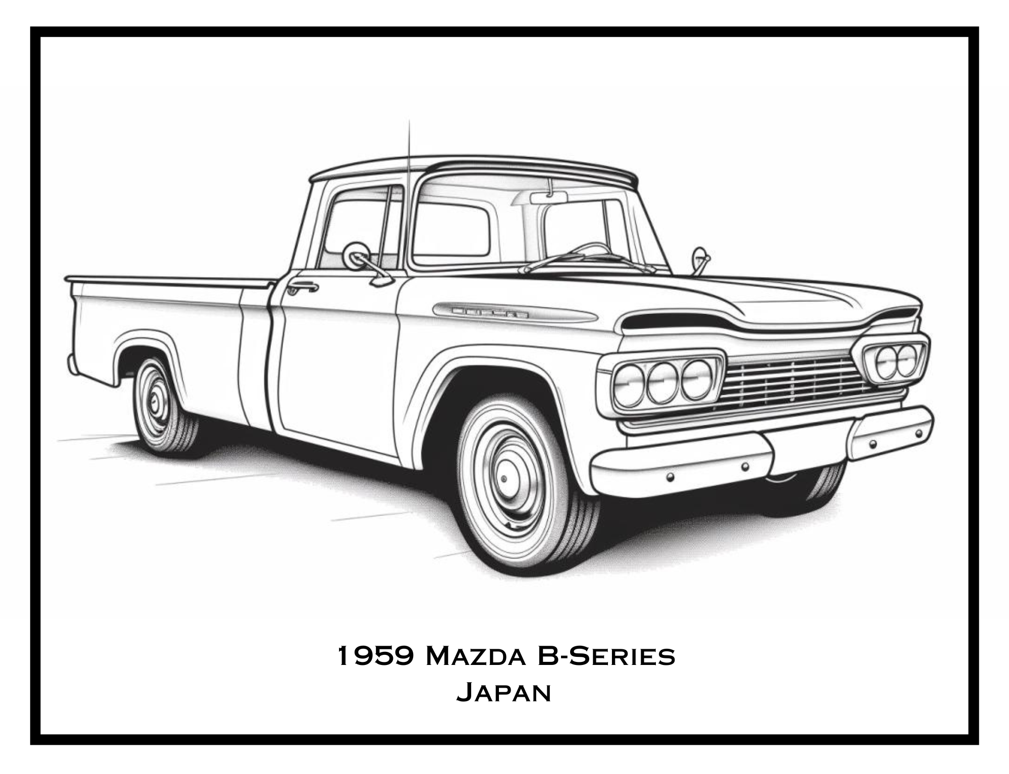 1959 Mazda B-Series from Japan – classic truck illustration from The Pickup Truck Coloring Book by Ruby Doodle