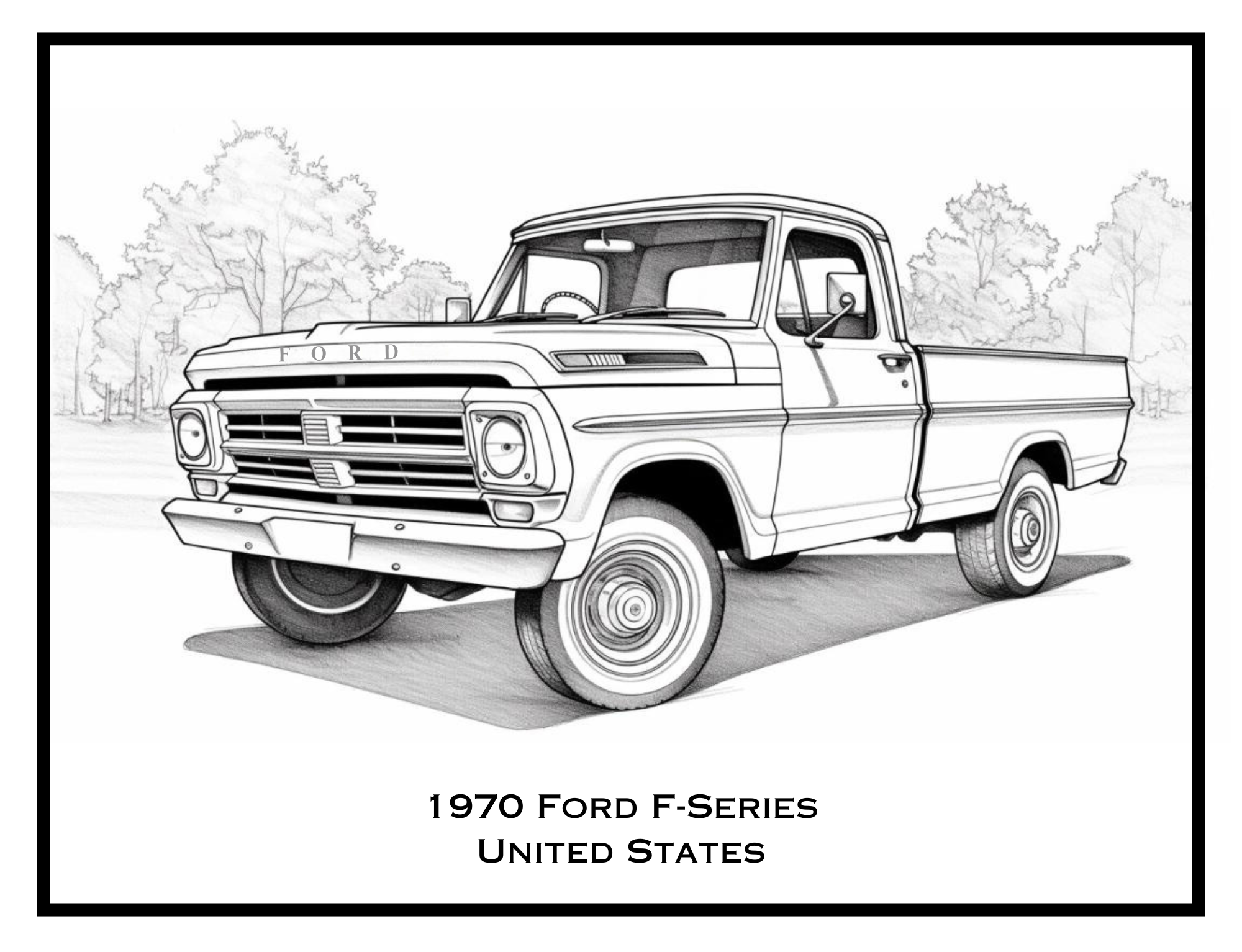 1970 Ford F-Series from the USA – classic truck illustration from The Pickup Truck Coloring Book by Ruby Doodle