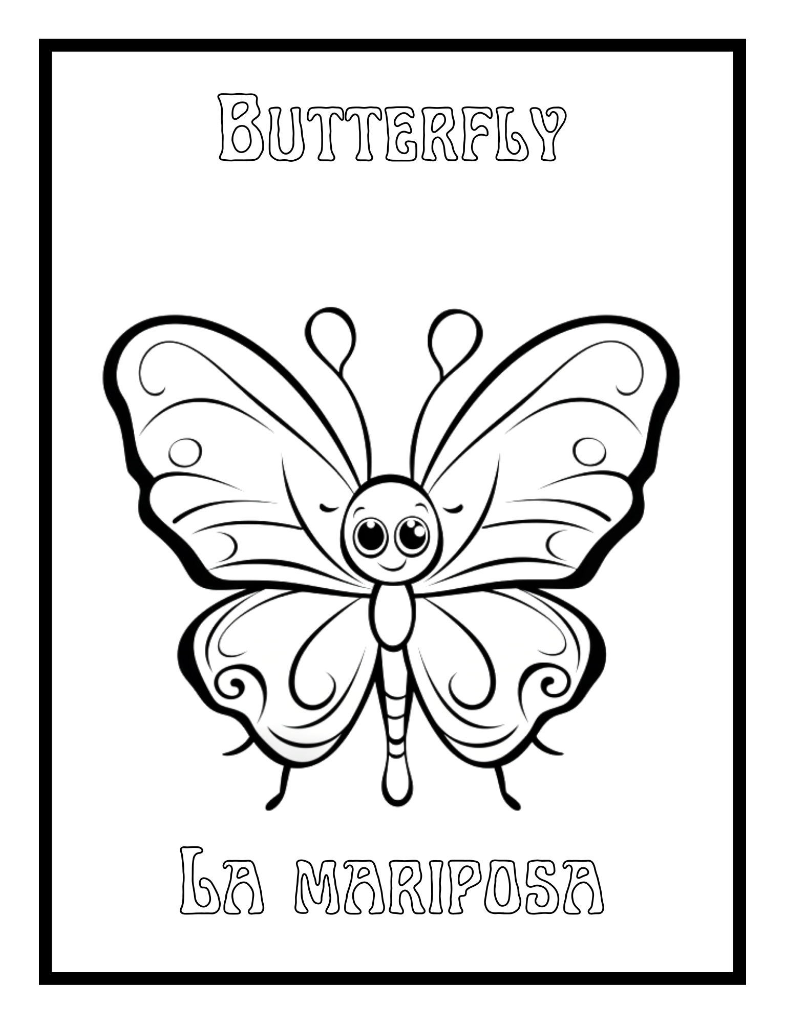 Butterfly – Bilingual Animal Illustration from Toddler Animal Coloring Book by Ruby Doodle