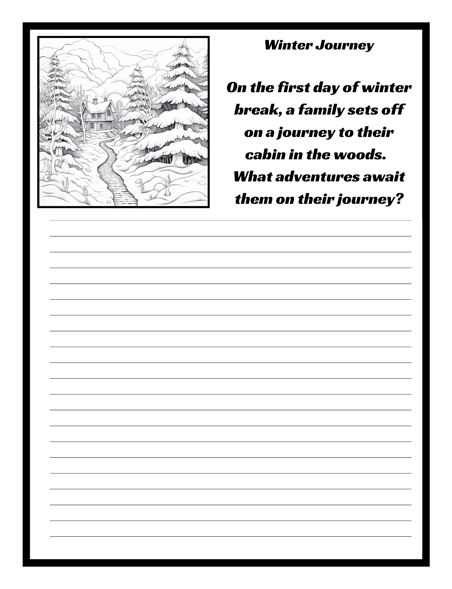 Winter-themed writing prompt – creative activity from the Winter Fun Coloring and Activity Book by Ruby Doodle